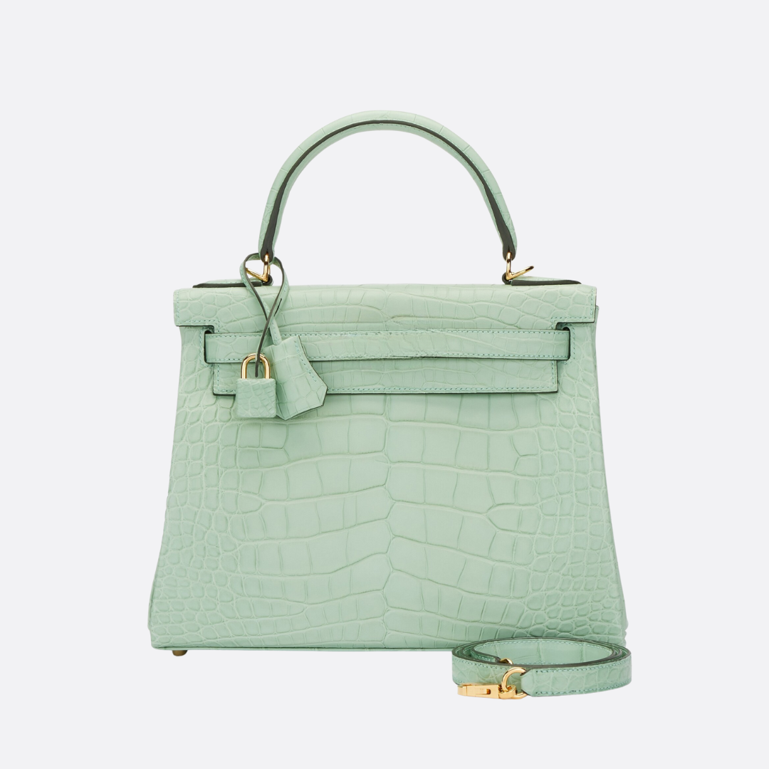 HERMÈS KELLY 28 – MATTE ALLIGATOR LEATHER VERT D'EAU (REVERSE STITCHING)