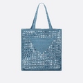 PRADA RAFFIA BAG WITH WOVEN LOGO IN BLUE
