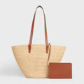CÉLINE CLASSIC SMALL PANIER HANDBAG IN RAFFIA AND CALFSKIN